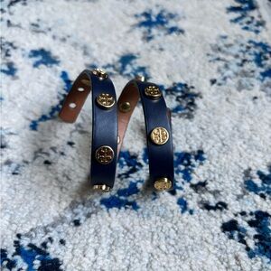 Tory Burch Navy Leather Wrap Bracelet